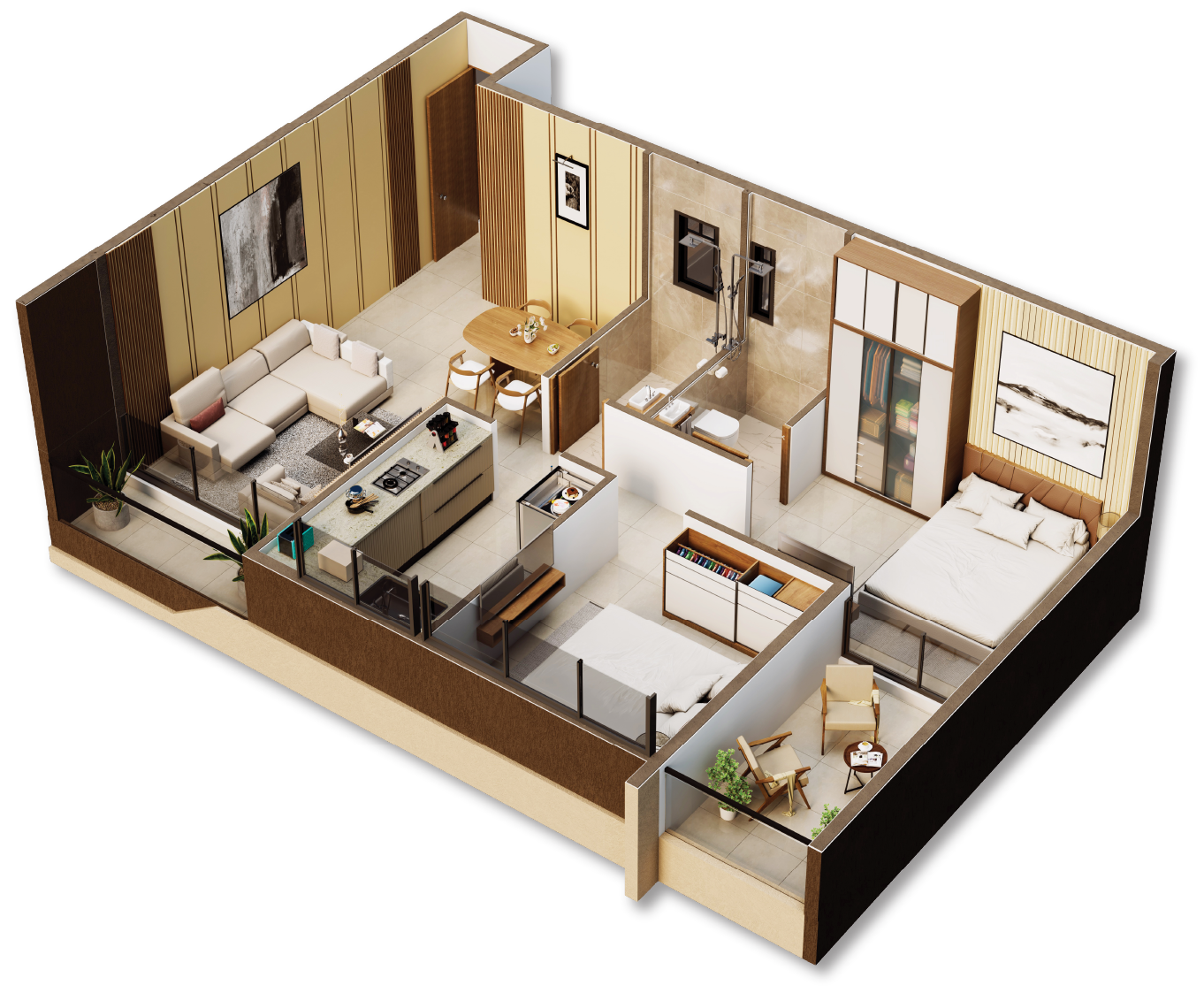 2 BHK Apartment Isometric View